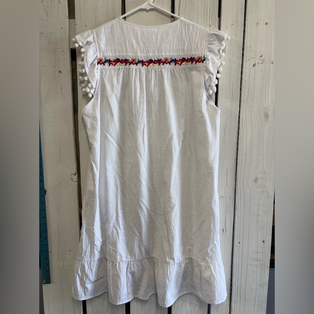 Kirundo White Embroidered Smock Midi Dress Pom Pom sleeves Size Medium - Picture 4 of 11